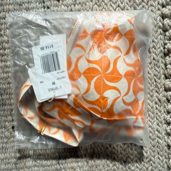 NWT L*Space Avery Bikini Top Orange and White Size Medium - Picture 7 of 8